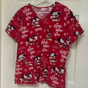 Disney Mickey n Minnie Mouse Scrub Top Nurse Utility Work Shirt Like New Large